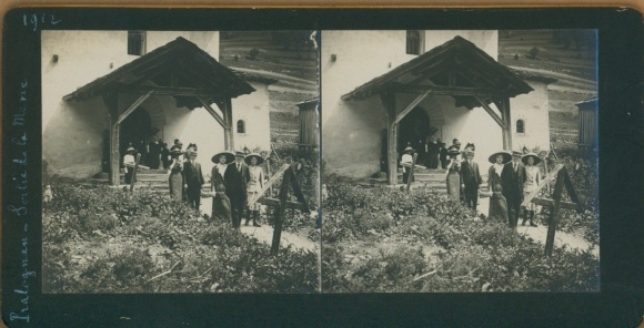 Stereo photo Pralognan la Vanoise Savoie, Sortie de la Messe, 1912