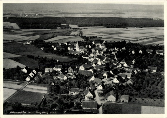 Postcard Attenweiler in Württemberg, aerial photograph