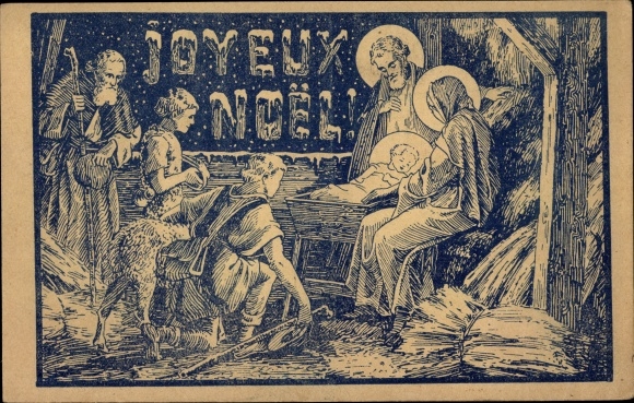 Ak Glückwunsch Weihnachten, Krippenszene, Maria, Josef und Jesuskind