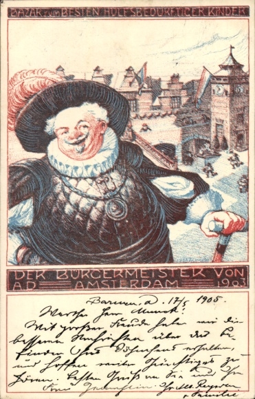 Künstler Ak Amsterdam Nordholland Niederlande, Bürgermeister AD 1903, für Hilfsbedürftige Kinder