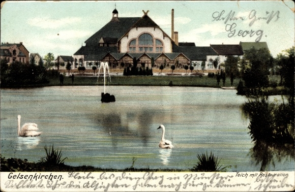 PC Gelsenkirchen in the Ruhr area, city park, pond, restoration