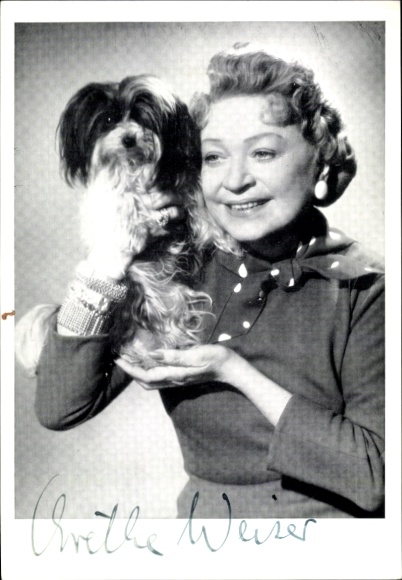 Ak-actrice Grethe Weiser, portret, hond, handtekening