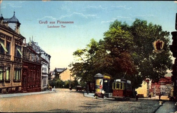 Ak Pirmasens am Pfälzerwald, Landauer Tor, Straßenbahn