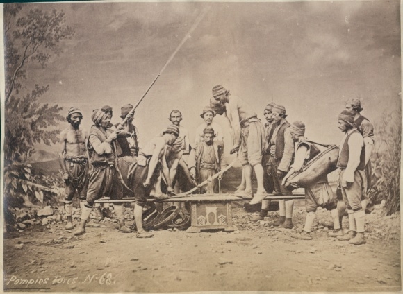 Photo Ottoman Empire, around 1880, fire brigade, water pump, photographer G. Berggren