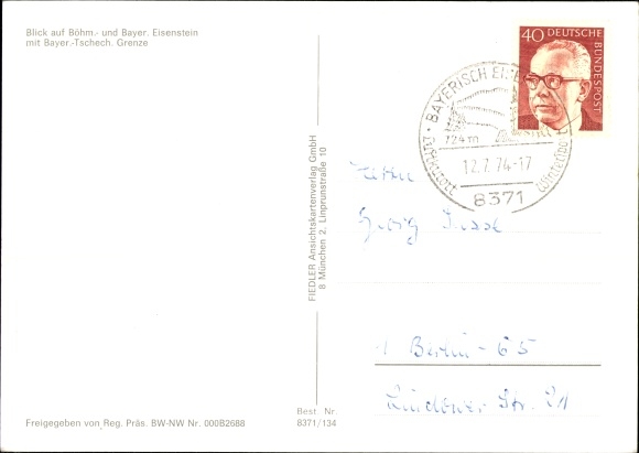 Postcard View of Bohemian and Bavarian Eisenstein with Bavarian-Czech border