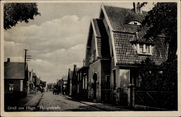 Ak Hage Ostfriesland, Hauptstraße, Gebäude, Straßenpartie