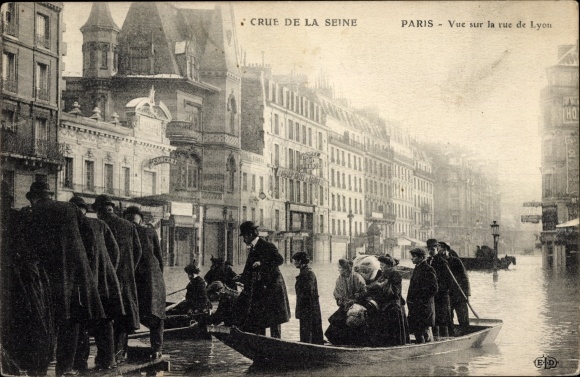 Ak Paris XII., Overstroming Seine, zicht op de Rue de Lyon
