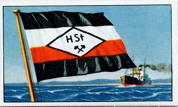 Verzamelbeeld rederijvlaggen van de wereldkoopvaardijvloot, nr. 116 Duitsland, Hugo Stinnes Reederei AG