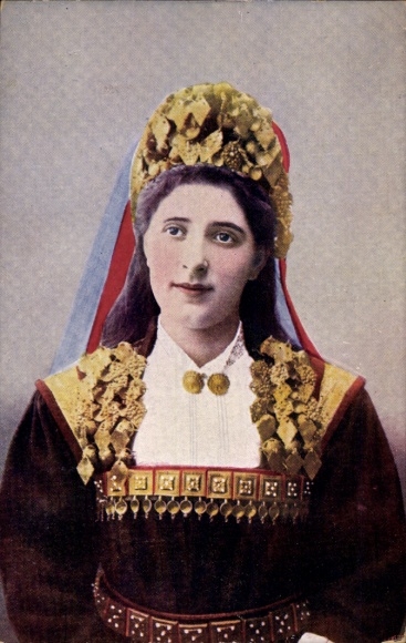 Postcard Norway, woman in bridal costume