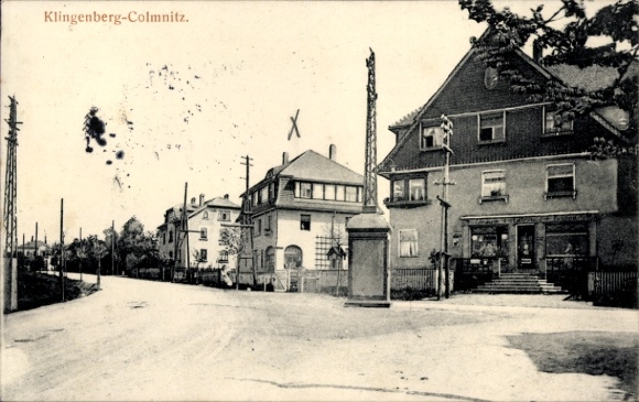 Postcard Colmnitz Klingenberg in the Eastern Ore Mountains, street view, shop