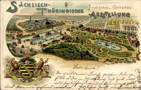 Coat of arms Chromo-Litho Saxon-Thuringian Industrial and Trade Exhibition Leipzig 1897
