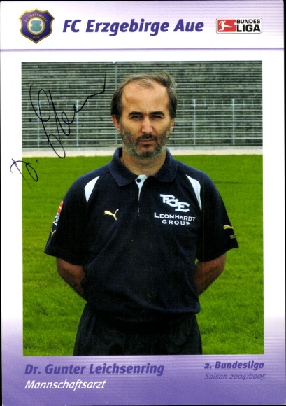 Autogrammkarte Mannschaftsarzt Dr. Gunter Leichsenring, FC Erzgebirge Aue, Autogramm