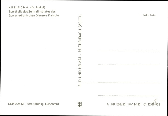 Postcard Kreischa in the Ore Mountains, sports hall of the central institute of the sports medicine service