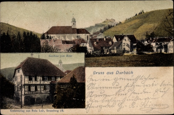 Postcard Durbach in Baden, view of the town, Inn zum Ritter