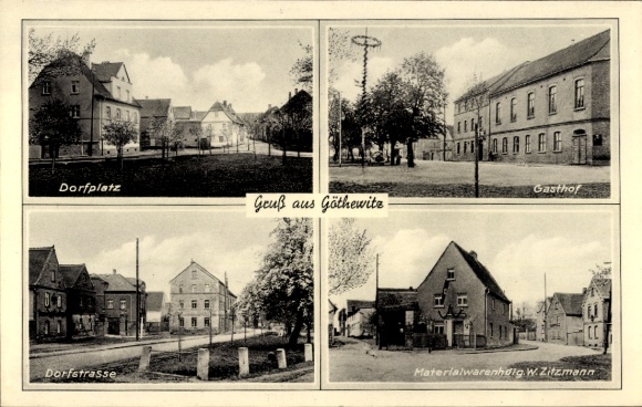 Ak Göthewitz Muschwitz Lützen im Burgenlandkreis, Dorfplatz, Gasthof, Handlung Zitzmann, Maibaum