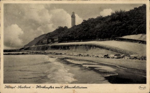 Postcard Niechorze Ostseebad Horst Pommern, high bank with lighthouse
