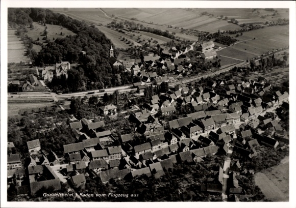 Postcard Gondelsheim Weinsheim in the Eifel, aerial view of many roofs, green fields