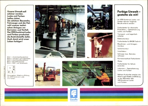 GDR timetable VEB Kombinat Lacke und Fraben, colorful design - values received around 1970