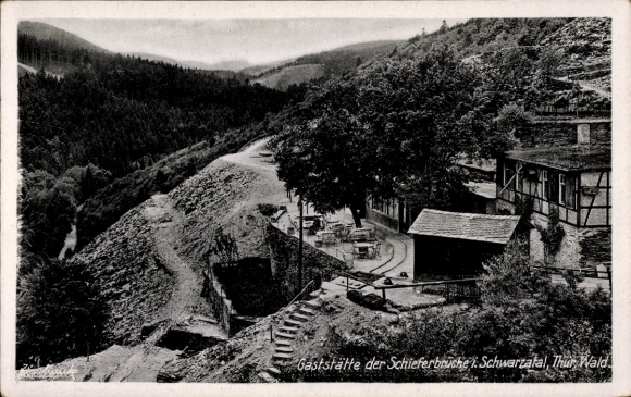 Ak Bad Blankenburg in Thüringen, Schieferbrücke im Schwarzatal, Gaststätte