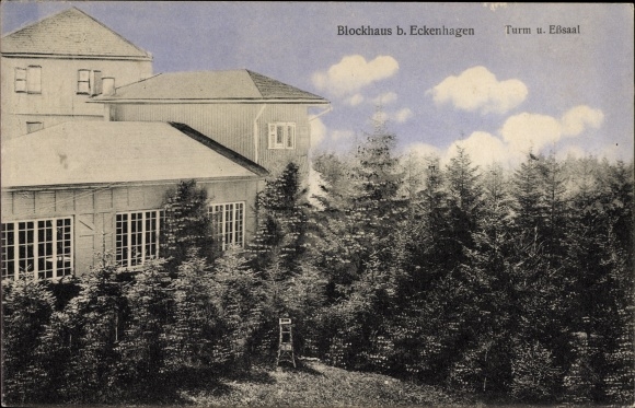 Postcard Eckenhagen Reichshof, view of the blockhouse, tower and dining room
