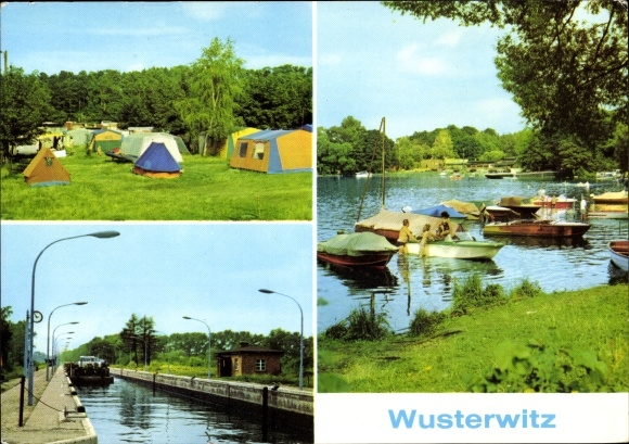 Ak Wusterwitz in Brandenburg, Campingplatz, Schleuse am Plauer Kanal, Großer Wusterwitzer See