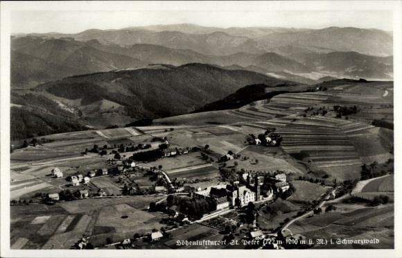 Postcard St. Peter in the Black Forest, aerial photograph