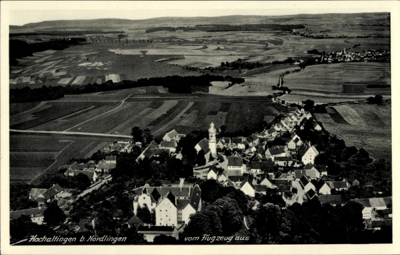 Postcard Hochaltingen Fremdingen in Swabia, aerial photograph, landscape, village, airplane view, no people