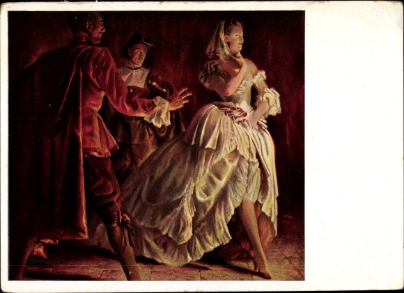 Kunstenaarskaart Engelhard, J., ontmoeting, HDK 267, vrouw in witte jurk