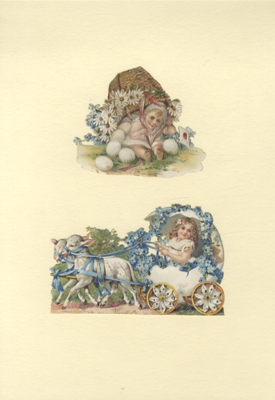 2 wafers children, Easter eggs, lambs and flowers, approx. 8 x 10 cm and 9 x 13 cm