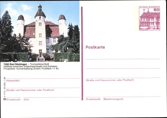 Postwaardestuk ansichtkaart Bad Säckingen am Hochrhein, Trompeterschloss