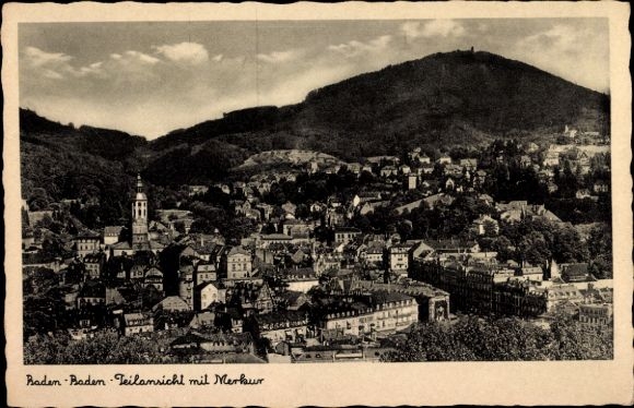 Postcard Baden Baden am Schwarzwald, partial view with Merkus