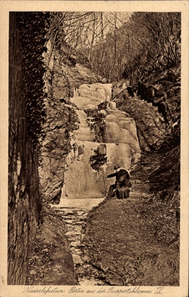 KP Niederlahnstein Lahnstein am Rhein, wodospad, skały, turyści, Ruppertsklamm