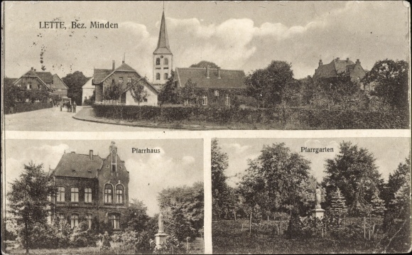 Ak Lette Oelde in Münsterland, kerk, pastorie, parochietuin