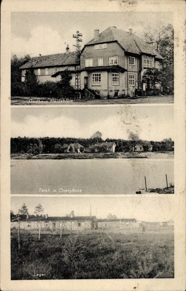 Postcard Ovelgönne Hambühren in Lower Saxony, Heideblüte inn, pond, camp