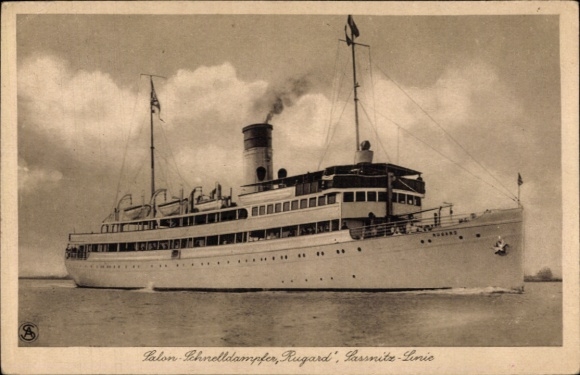Ak saloon expressstoomboot Rugard, rederij Braeunlich Stettin, Sassnitz-lijn
