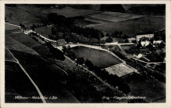 Postcard Wilkau Haßlau in Saxony, aerial photograph