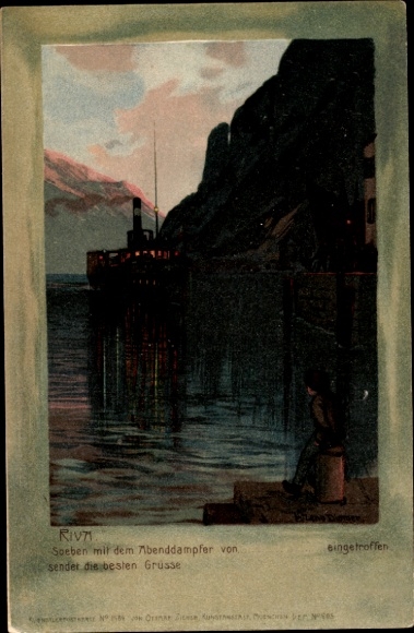 Artysta lito Diemer, Zeno, jezioro Riva Garda, parowiec o zmierzchu