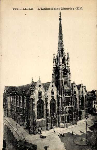 Ak Lille Nord, L'Église Saint-Maurice, gotische Architektur, hohe Spitze