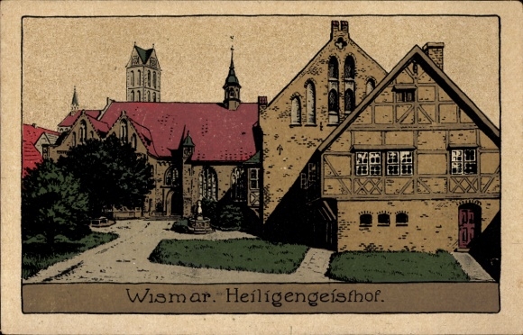 Steindruck Ak Hansestadt Wismar, Heiligengeisthof