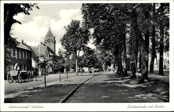 PC Hohenwestedt in Holstein, Lindenstraße with church, carriage