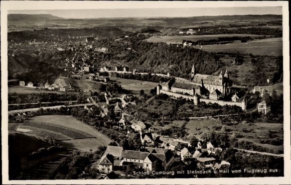 Postcard Comburg Schwäbisch Hall in Württemberg, aerial view of Ort Steinbach Castle, Ort Hall