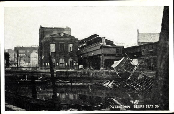 Postcard Rotterdam South Holland Netherlands, Ruins, Beurs Station