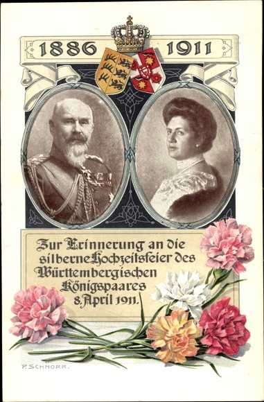 PC King Wilhelm II of Württemberg, Marie zu Waldeck and Pyrmont, silver wedding 1911, coat of arms