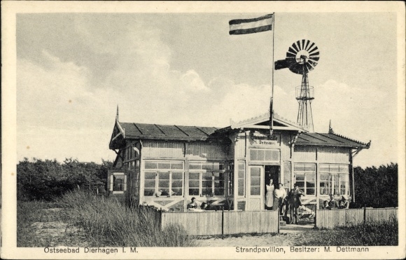 Postcard Baltic resort Dierhagen, beach pavilion, owner M. Dettmann