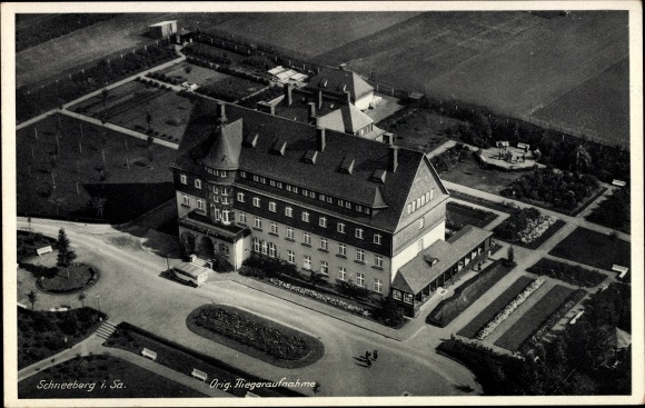 PC Schneeberg in the Ore Mountains, aerial photograph of a rheumatism sanatorium