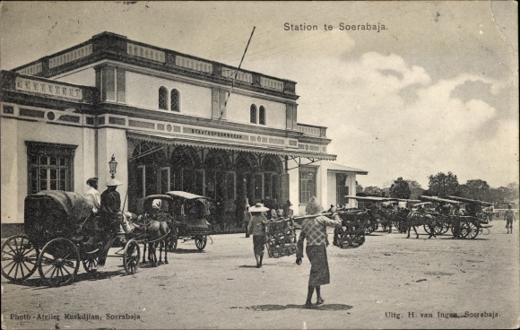 Postcard Soerabaja Surabaya Java Indonesia, station