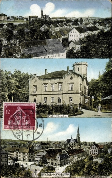 Ak Hainichen in Sachsen, Teilansichten, Parkschlösschen