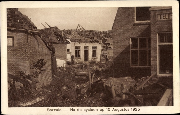 Postcard Borculo Berkelland Gelderland Netherlands, After the 1925 cyclone, destroyed houses