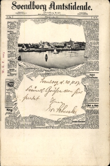 Newspaper Postcard Troense Svendborg Denmark, city view, Amtstidende