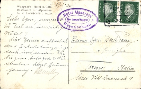 Postcard Bayrischzell in the Mangfall Mountains, Upper Bavaria, Hotel Alpenrose, exterior view, Wendelstein Mountain